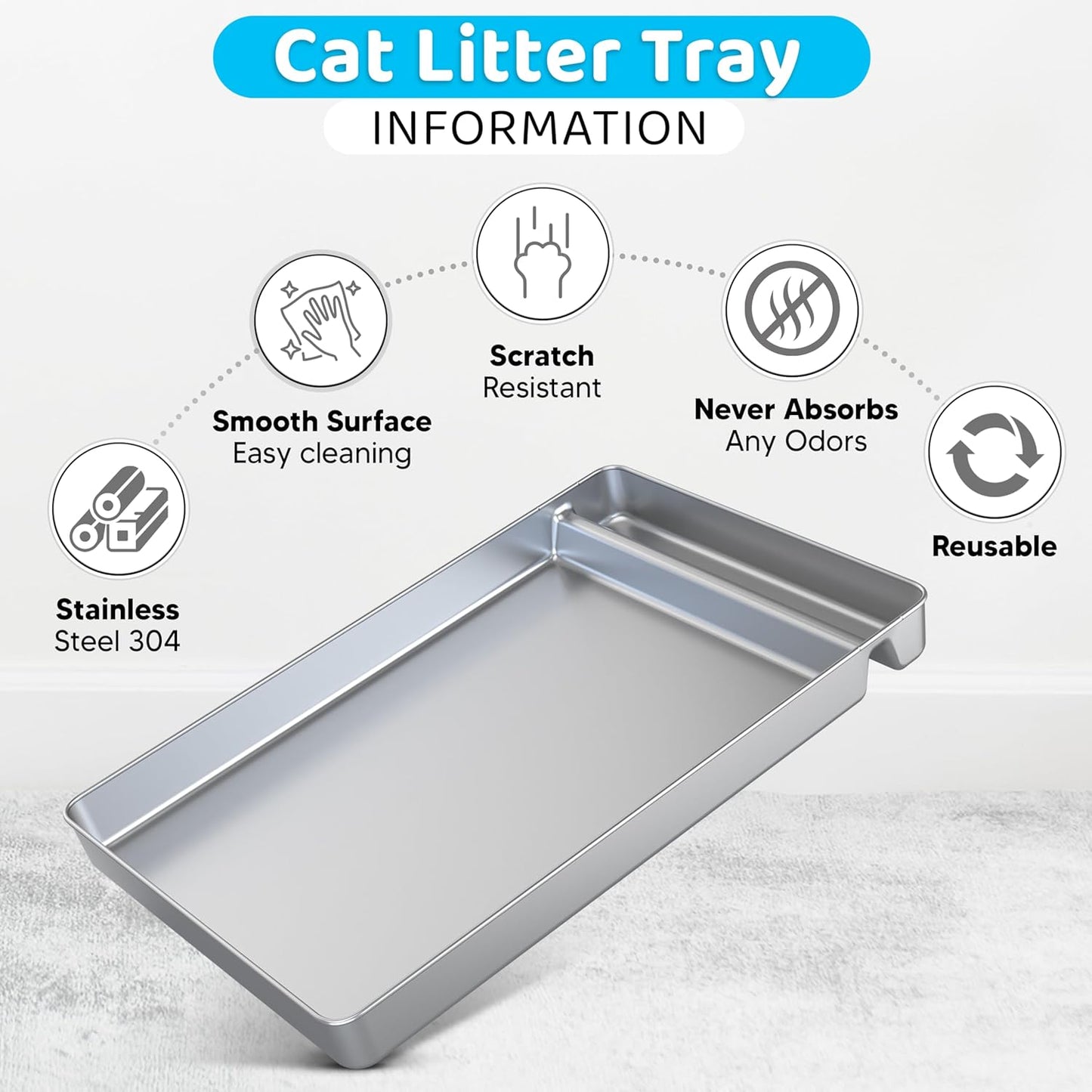 Stainless Steel Reusable Litter Tray Compatible Replacement